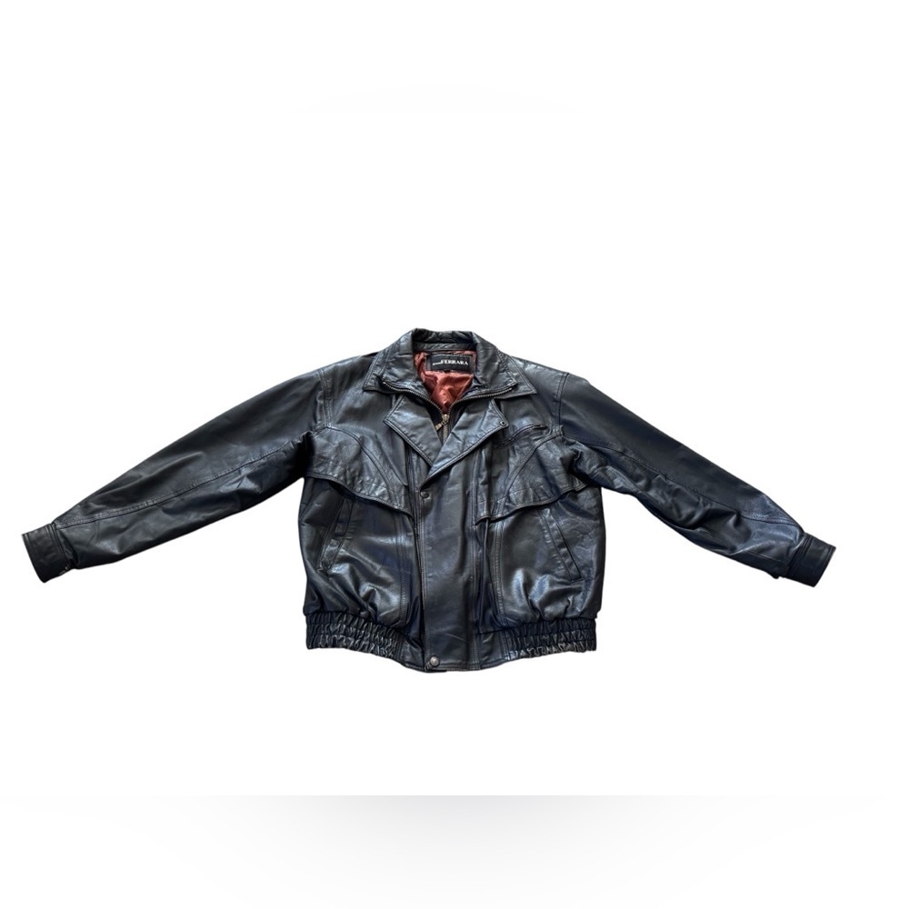 Gianni Ferrara Leather Jacket Men Size Large Black Full Zip Lined